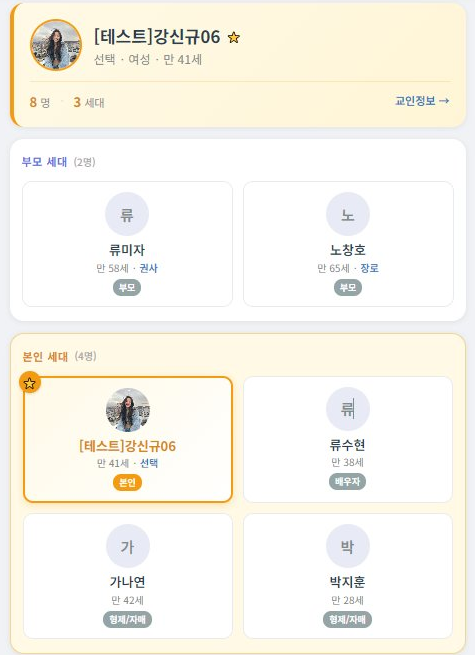 모바일 가계도 화면
